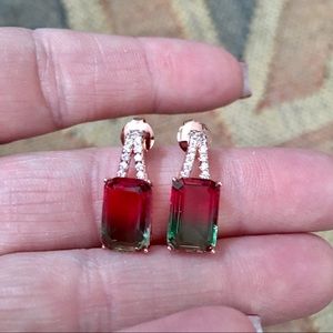 Watermelon Tourmaline Rose Gold Earrings